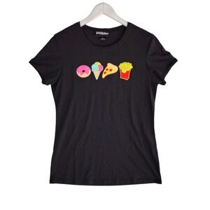 Pinky Star Womens 2XL Black Junk Food Graphic Tee Donut Pizza Ice Cream Cotton